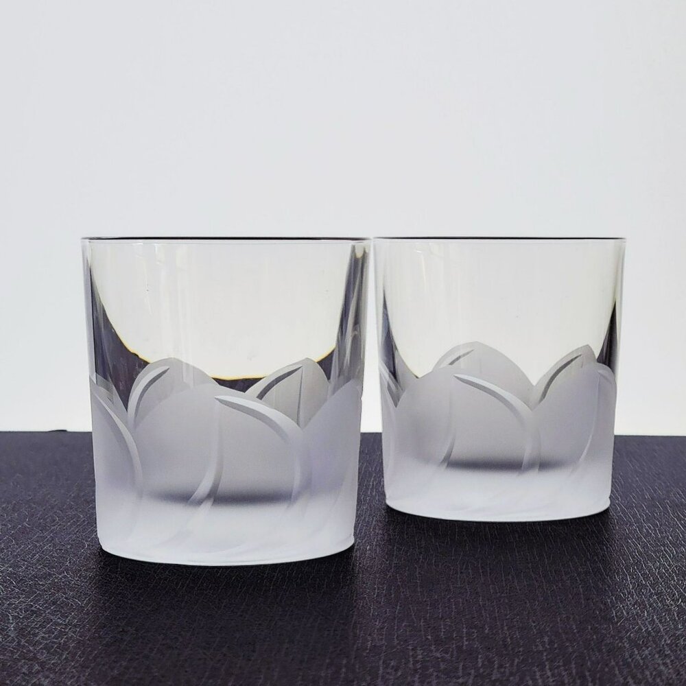 Cristal D'Arques Florence Old Fashioned Glasses, Set of 2, Frosted Raise Petals